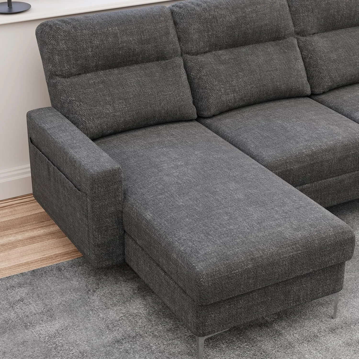 Furniwell Convertible Sectional Sofa Couch, 4 Seat Sofa Set for Living Room U-Shaped Modern Fabric Modular Sofa Sleeper with Double Chaise & Memory Foam (Fabric, Dark Grey)