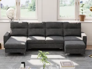 Furniwell Convertible Sectional Sofa Couch, 4 Seat Sofa Set for Living Room U-Shaped Modern Fabric Modular Sofa Sleeper with Double Chaise & Memory Foam (Fabric, Dark Grey)