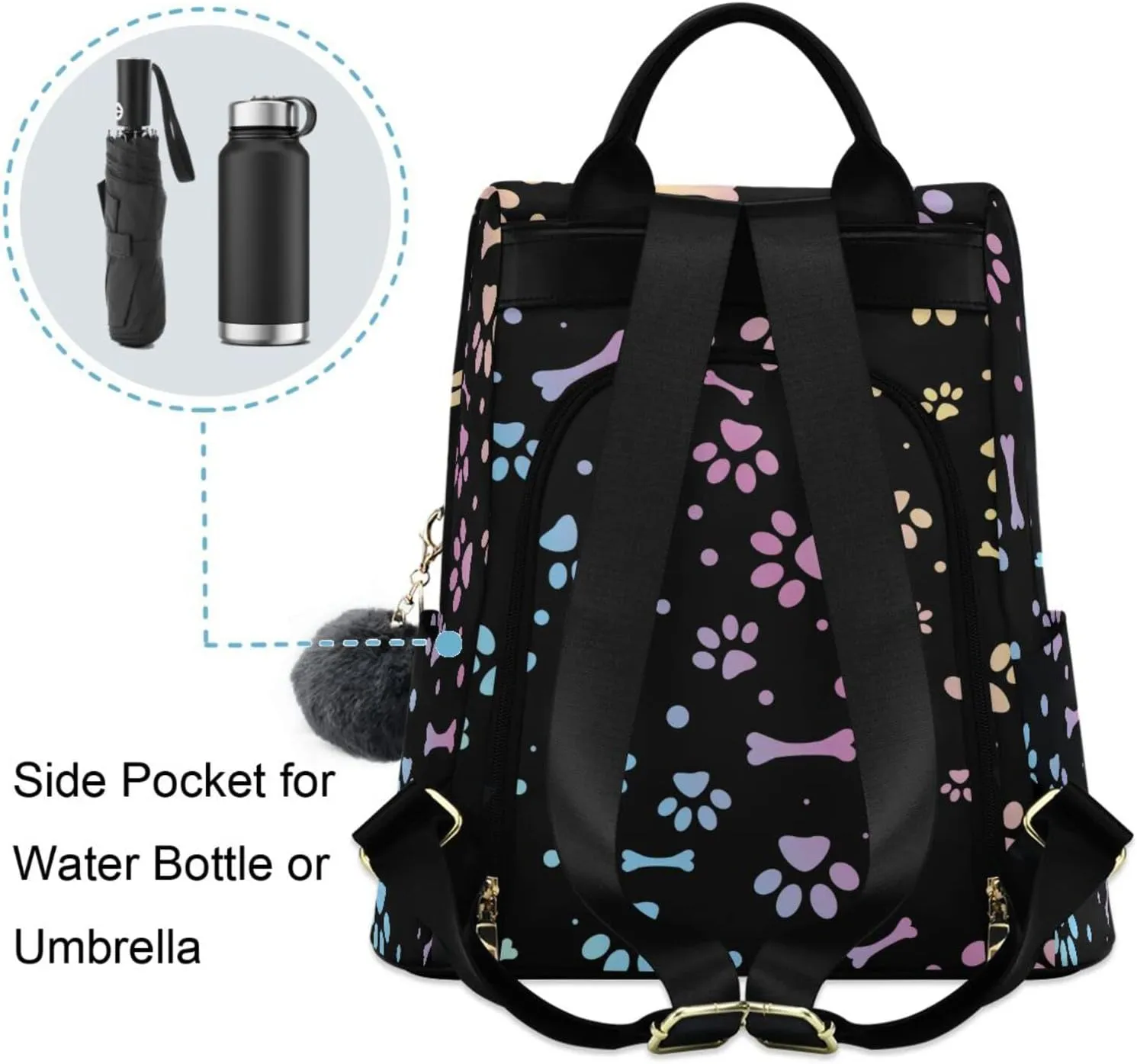 Fustylead Animal Paw and Bone Backpack Purse for Women Anti Theft Fashion Back Pack Shoulder Bag