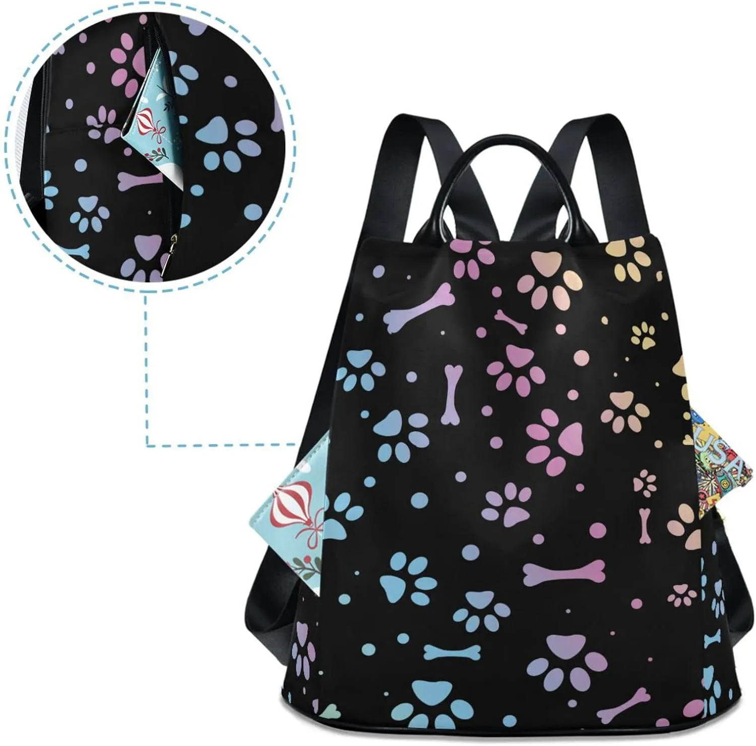 Fustylead Animal Paw and Bone Backpack Purse for Women Anti Theft Fashion Back Pack Shoulder Bag
