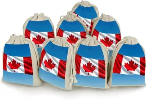 FZQVSGW 8 Pack Favors Bags Retro Canada Flag Burlap Bags Reusable Drawstring Gift Bag for Party Decorations