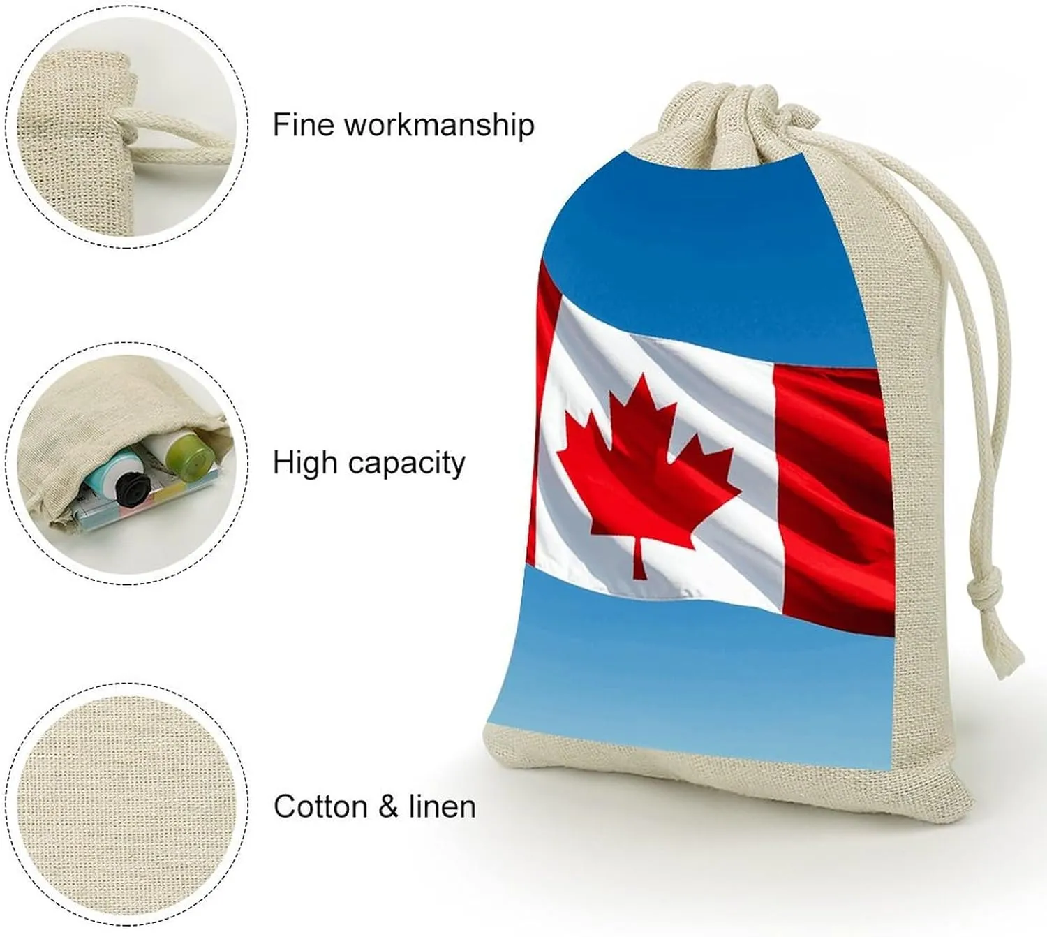 FZQVSGW 8 Pack Favors Bags Retro Canada Flag Burlap Bags Reusable Drawstring Gift Bag for Party Decorations