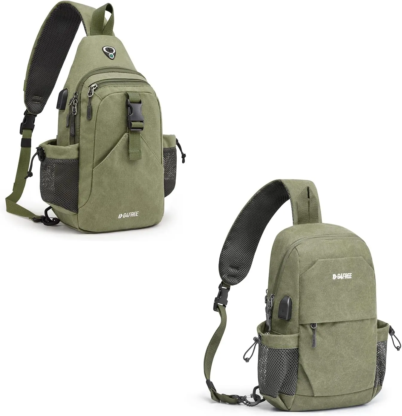 G4Free Canvas Sling Bag Crossbody Backpack with USB Charging Port & RFID Blocking