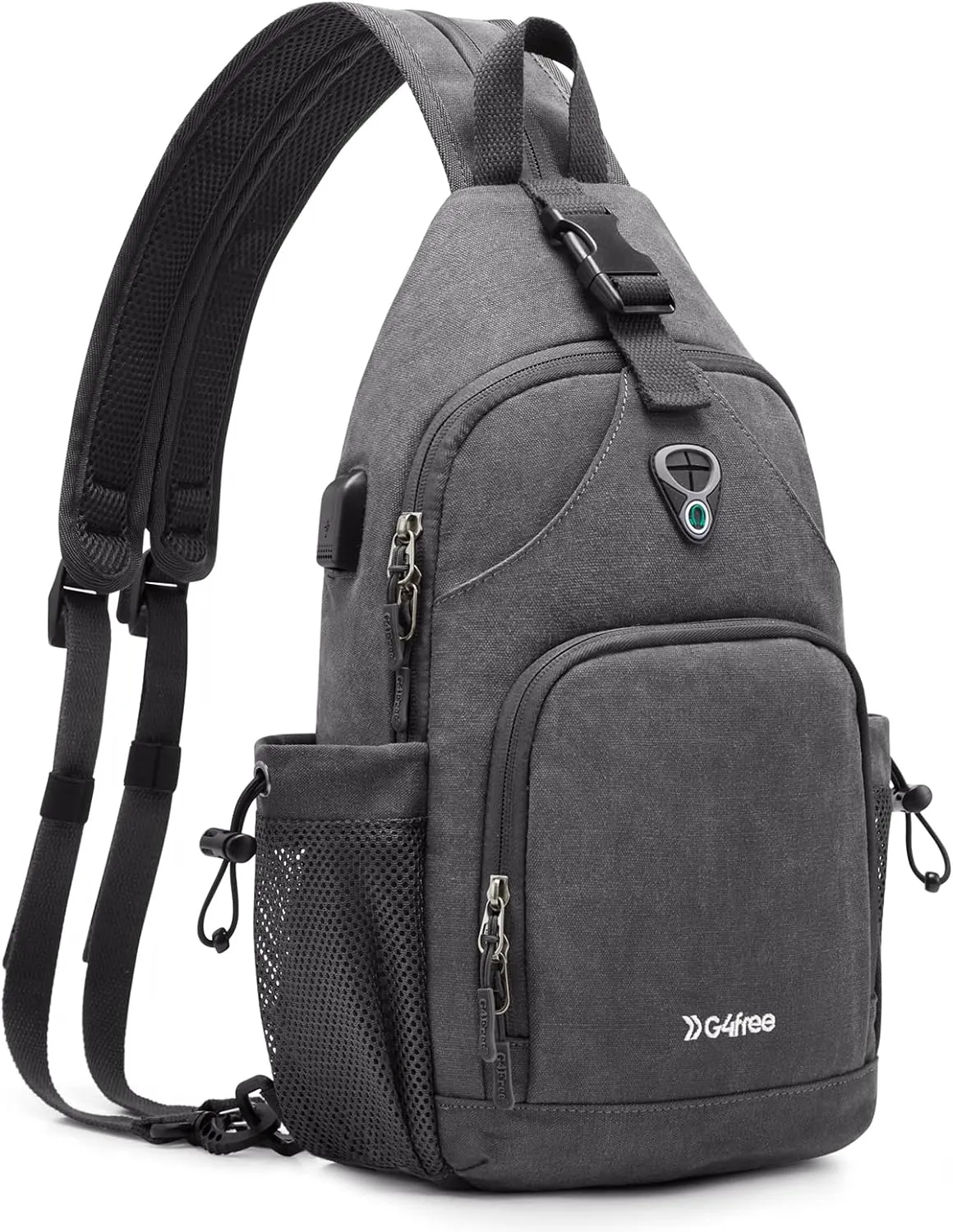 G4Free Sling Bag Canvas Crossbody Backpack with USB Charging Port, Convertible Chest Bag Casual Daypack for Travel Outdoor Cycling Hiking(Dark Grey)