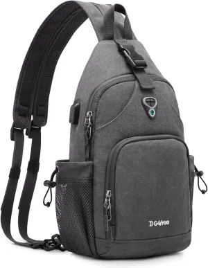 G4Free Sling Bag Canvas Crossbody Backpack with USB Charging Port, Convertible Chest Bag Casual Daypack for Travel Outdoor Cycling Hiking(Dark Grey)