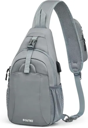 G4Free Sling Bag RFID Crossbody Sling Backpack with USB Charging Port, Travel Hiking Daypack Shoulder Chest Bag for Women Men(Gray)