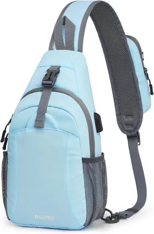 G4Free Sling Bag RFID Crossbody Sling Backpack with USB Charging Port, Travel Hiking Daypack Shoulder Chest Bag for Women Men(Light Blue)