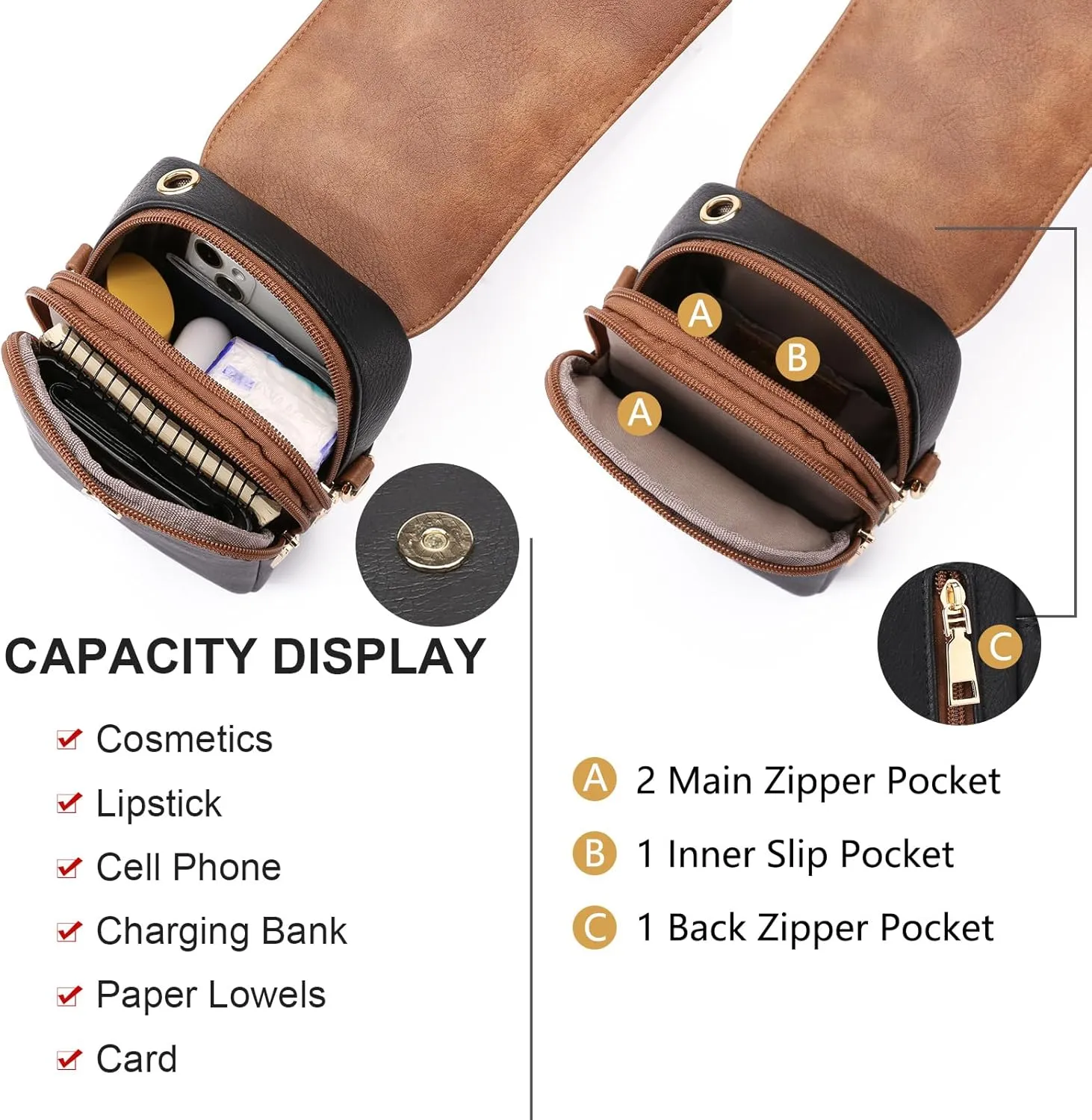 GAEKEAO Small Crossbody Bags for Women Cell Phone Wallet Purses Vegan Leather Handbags