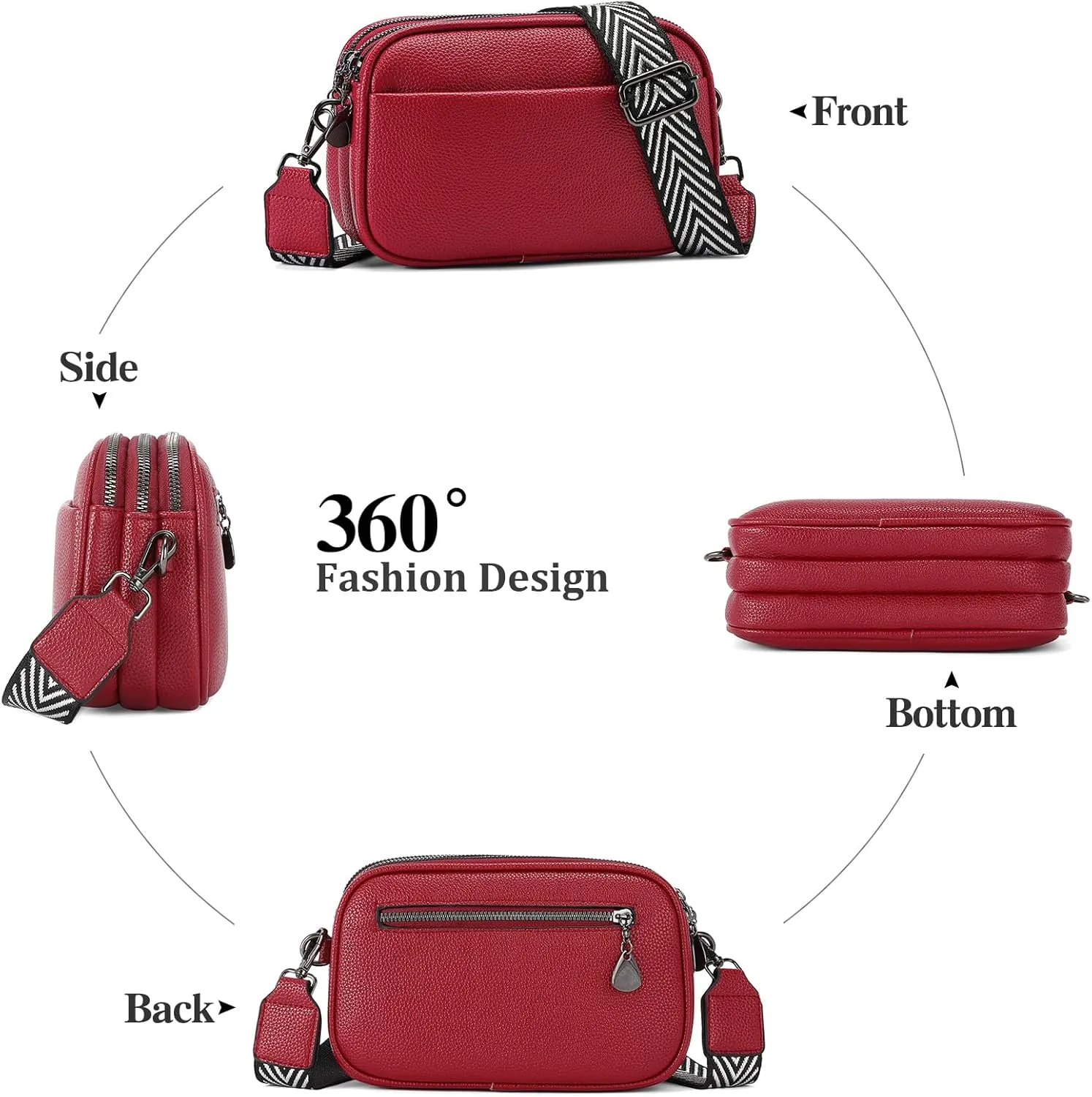 GAEKEAO Small Crossbody Bags for Women Vegan Leather Wide Strap Trendy Design Camera Bag Purse Shoulder Handbag Travel