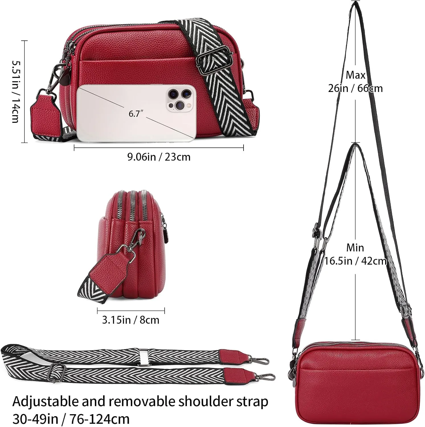 GAEKEAO Small Crossbody Bags for Women Vegan Leather Wide Strap Trendy Design Camera Bag Purse Shoulder Handbag Travel