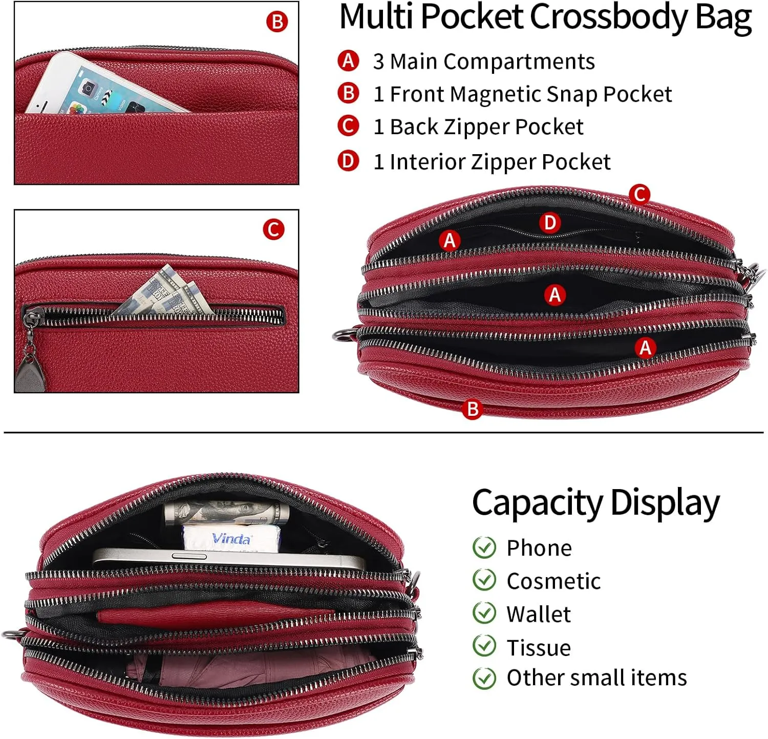 GAEKEAO Small Crossbody Bags for Women Vegan Leather Wide Strap Trendy Design Camera Bag Purse Shoulder Handbag Travel