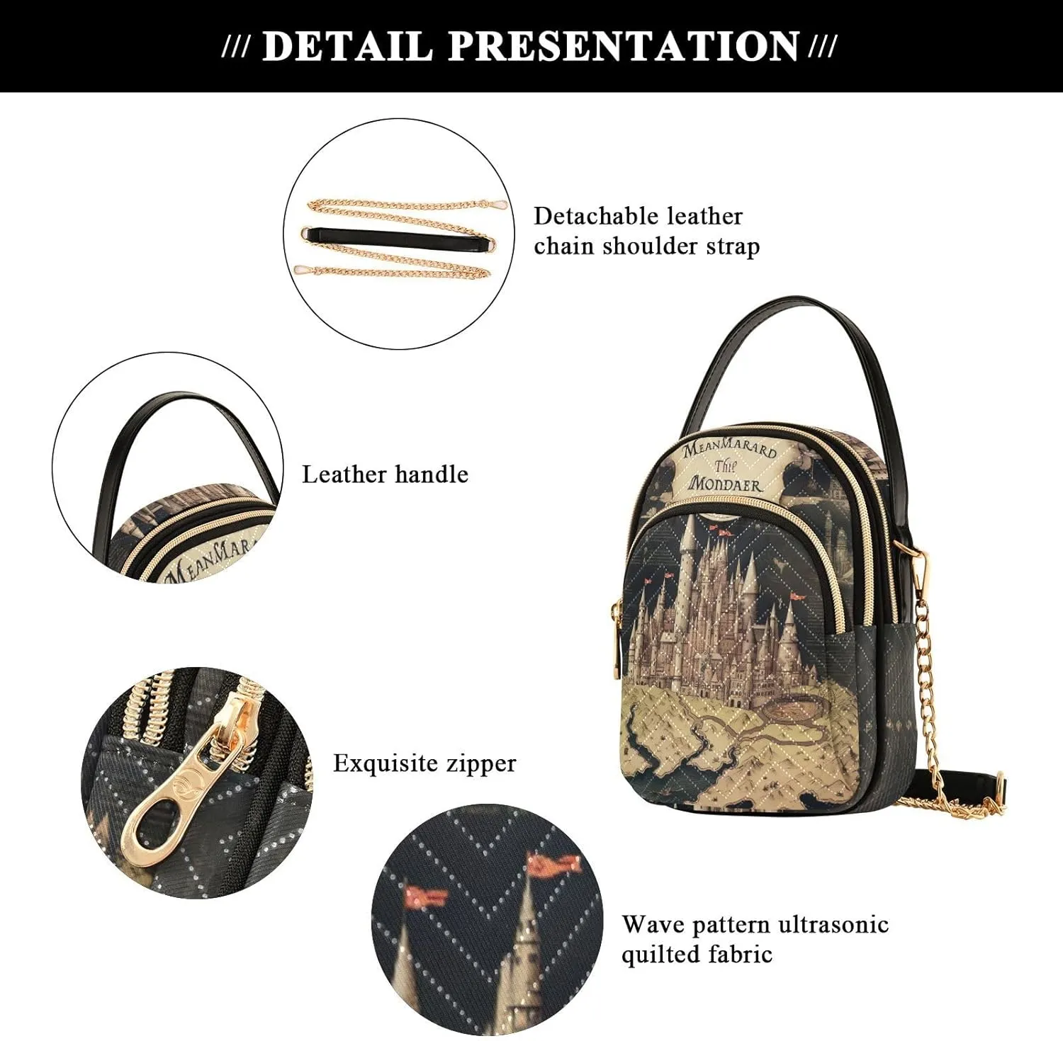 GAIGEO Old Map of the Tower and Palace Women’s Crossbody, Casual Crossbody Purse Removable Strap Crossbody