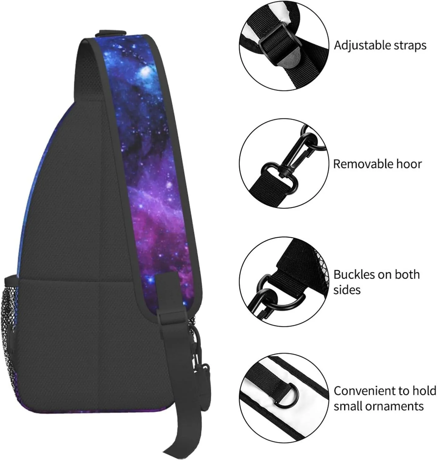 Galaxy Sling Bag Crossbody Backpack,Deep Space Star Field Abstract Universe Blue Purple Galaxy Stars Chest Bag Casual Shoulder Backpack Fantasy Nebula Design Sports Travel Hiking Daypack