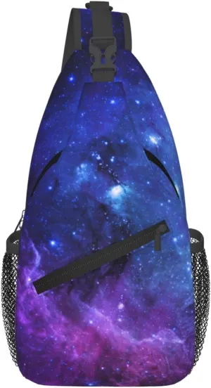 Galaxy Sling Bag Crossbody Backpack,Deep Space Star Field Abstract Universe Blue Purple Galaxy Stars Chest Bag Casual Shoulder Backpack Fantasy Nebula Design Sports Travel Hiking Daypack