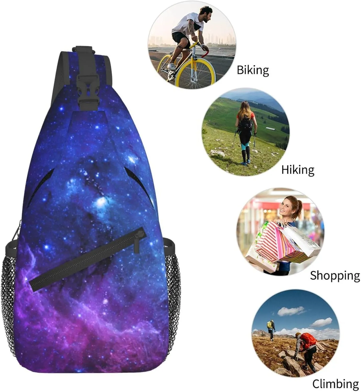 Galaxy Sling Bag Crossbody Backpack,Deep Space Star Field Abstract Universe Blue Purple Galaxy Stars Chest Bag Casual Shoulder Backpack Fantasy Nebula Design Sports Travel Hiking Daypack