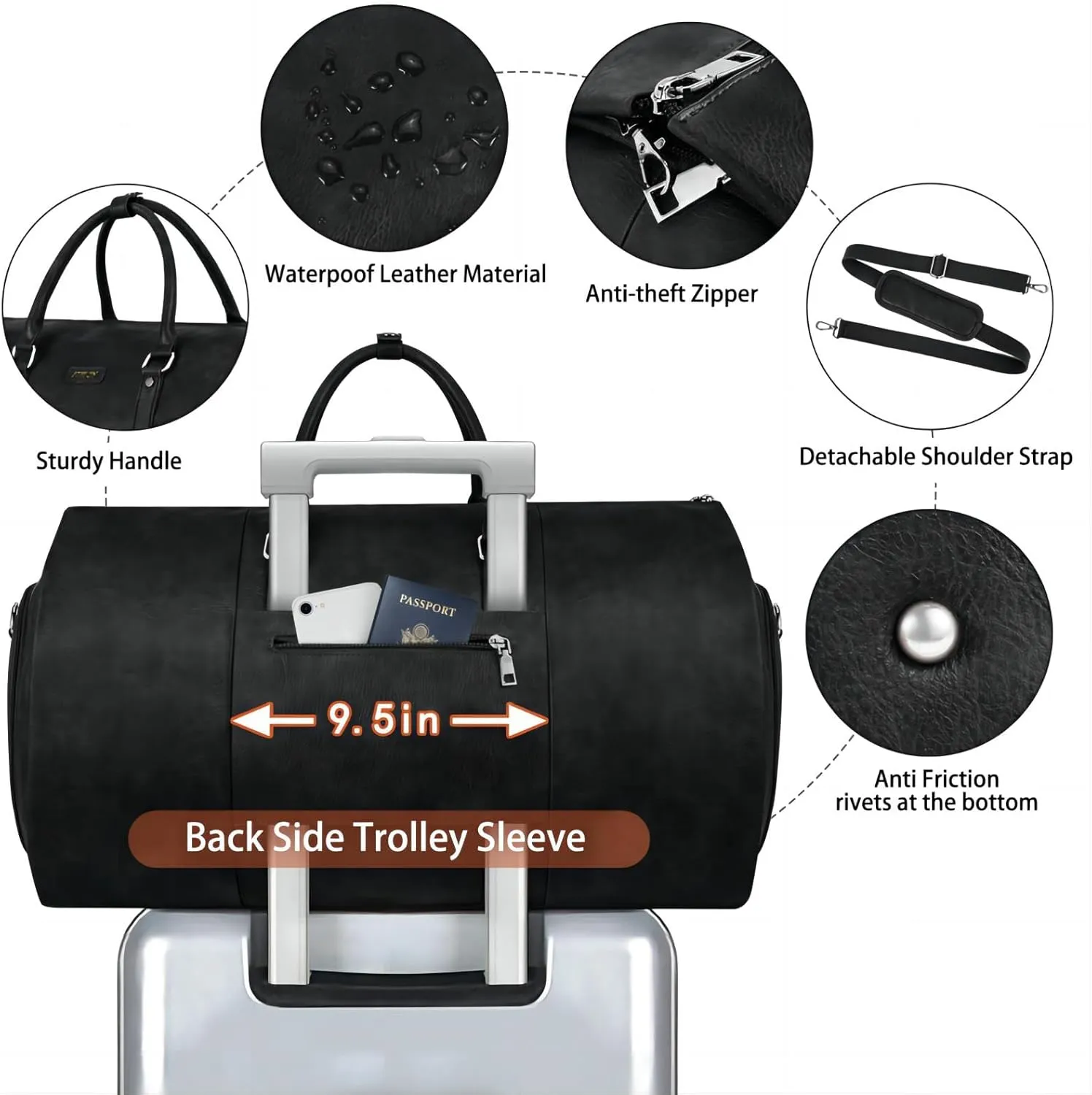 Garment Bag for Travel, Convertible Carry on Garment Duffel Bag for Men 3Pcs Weekender Bag 2 in 1 Hanging Suitcase Suit Bag