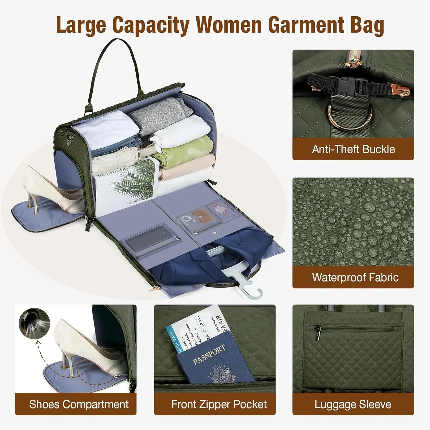 Garment Bags with 6 Set Packing Cubes, Garment Convertible Weekender Bag for Women, Large Carry On Garment Bags for Travel, Duffle Bag Garment Bag Gifts Black Color