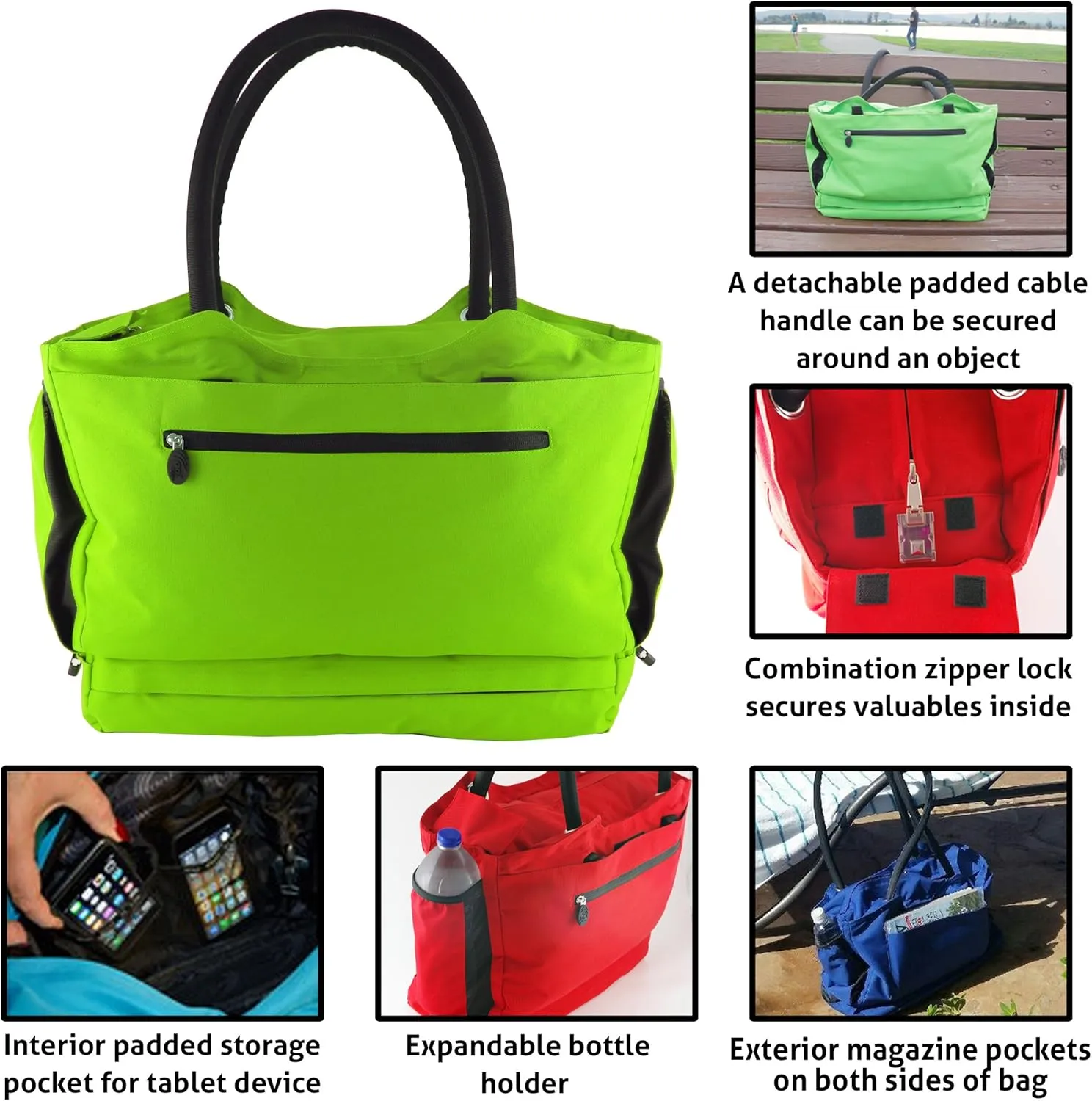 Gen 2 Locking Anti-Theft Travel Tote With Insulated Cooler Compartment (St. Lucia Lime Green)