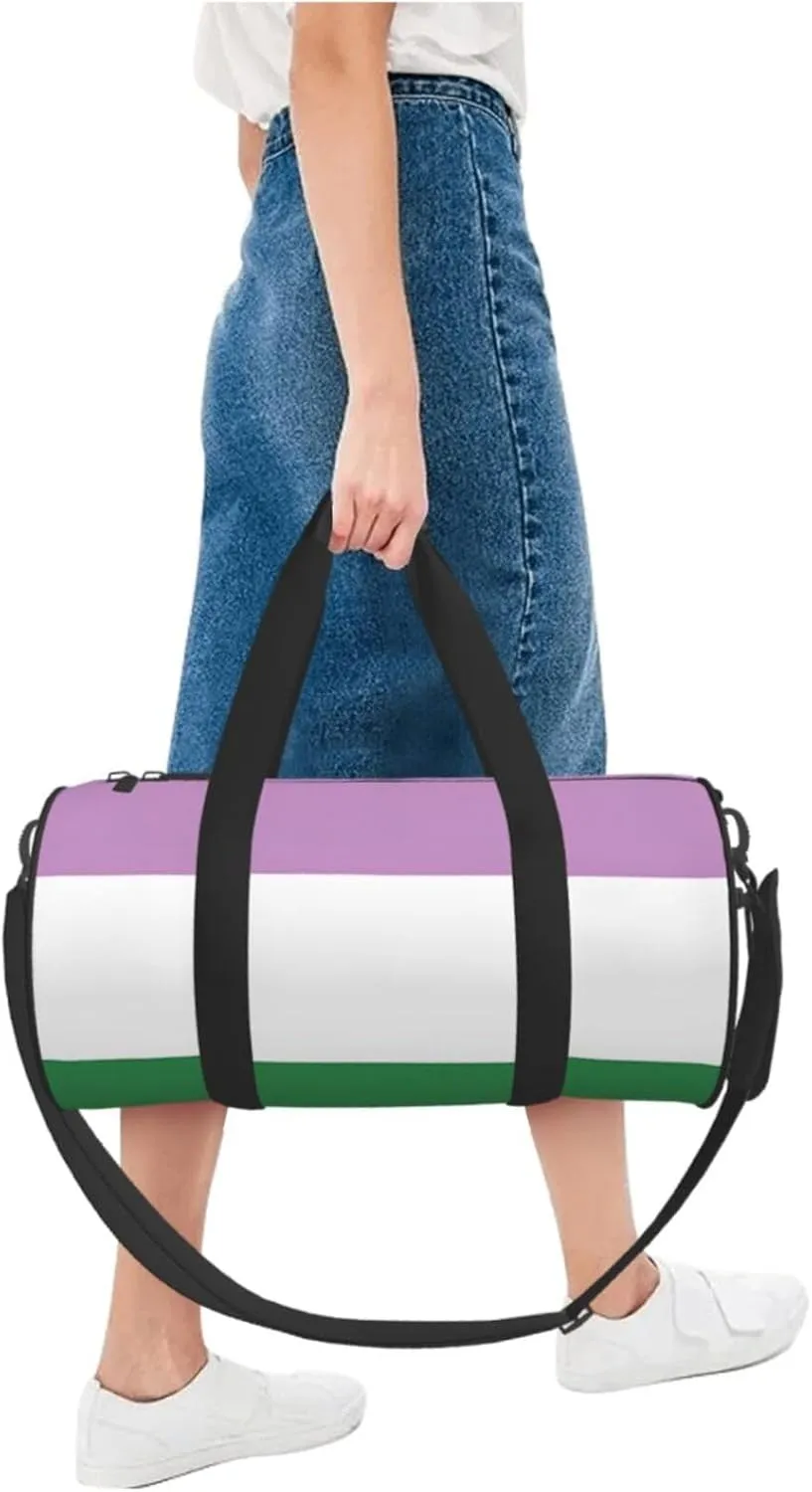 Genderqueer Pride Flag Round Travel Duffel Bag Large Capacity Gym Sports Bags for Hiking Vacation Trips
