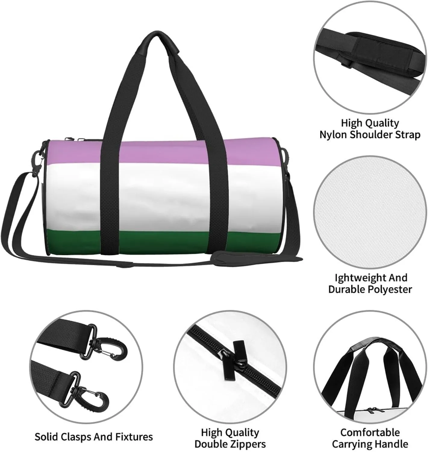 Genderqueer Pride Flag Round Travel Duffel Bag Large Capacity Gym Sports Bags for Hiking Vacation Trips
