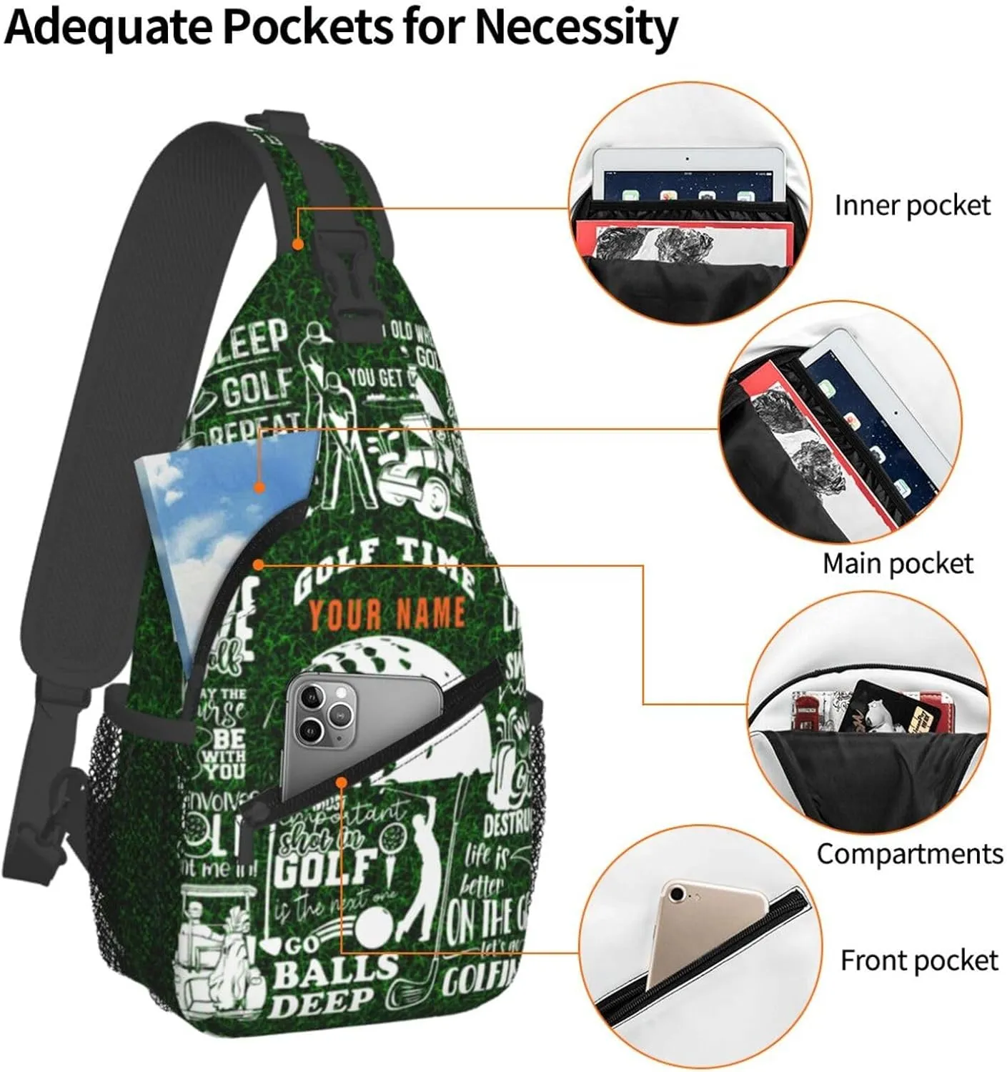 Generic Golf Sling Bag Golf Golf Crossbody Bag Chest Bag Gym Cycling Travel Hiking Daypack For Men Women