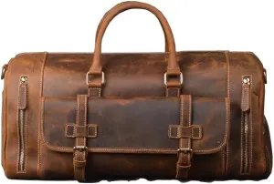 Genuine Cow Leather Weekend Duffel Bag | Handmade | Includes Laptop Space | Stylish Travel Companion (22 x 8 x 8 inch)
