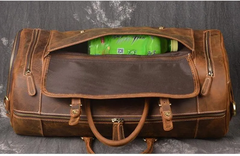 Genuine Cow Leather Weekend Duffel Bag | Handmade | Includes Laptop Space | Stylish Travel Companion (22 x 8 x 8 inch)