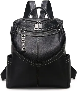 Genuine Leather Backpack Purse For Women Black Real Soft Leather Travel Fashion Designer Convertible Ladies Shoulder Bag