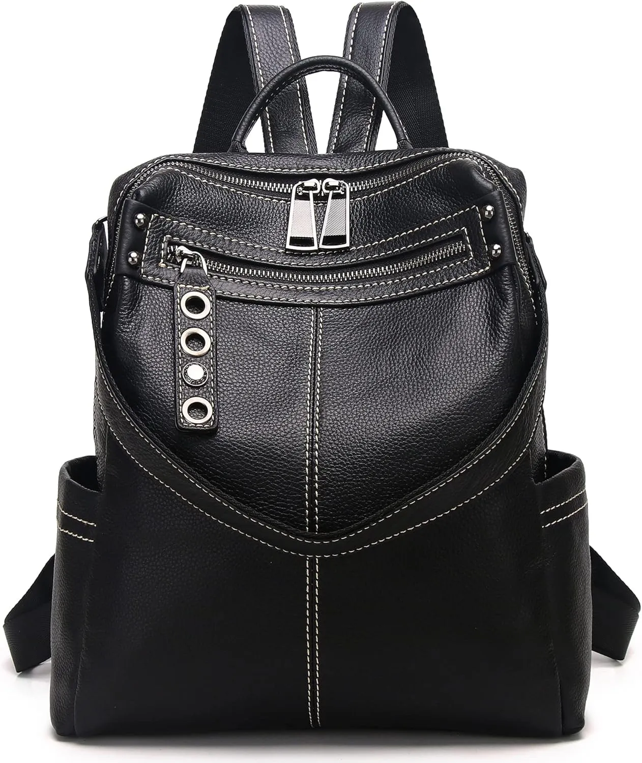Genuine Leather Backpack Purse For Women Black Real Soft Leather Travel Fashion Designer Convertible Ladies Shoulder Bag