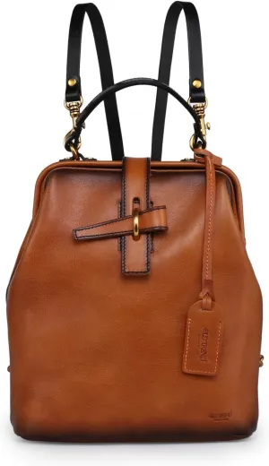 Genuine Leather Backpack Purse for Women Convertible Shoulder Bag Fashion Casual Backpack Ladies Leather Shoulderbag (Chestnut Ombre)