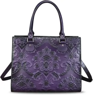 Genuine Leather Purses and Handbags for Women Tote Bag Vintage Embossed Leather Top Handle Bag Crossbody Shoulder Bag