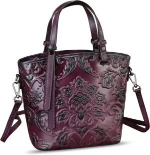 Genuine Leather Satchel for Women Purse Embossed Leather Top Handle Handbag Handmade Crossbody Handbags Tote Bag