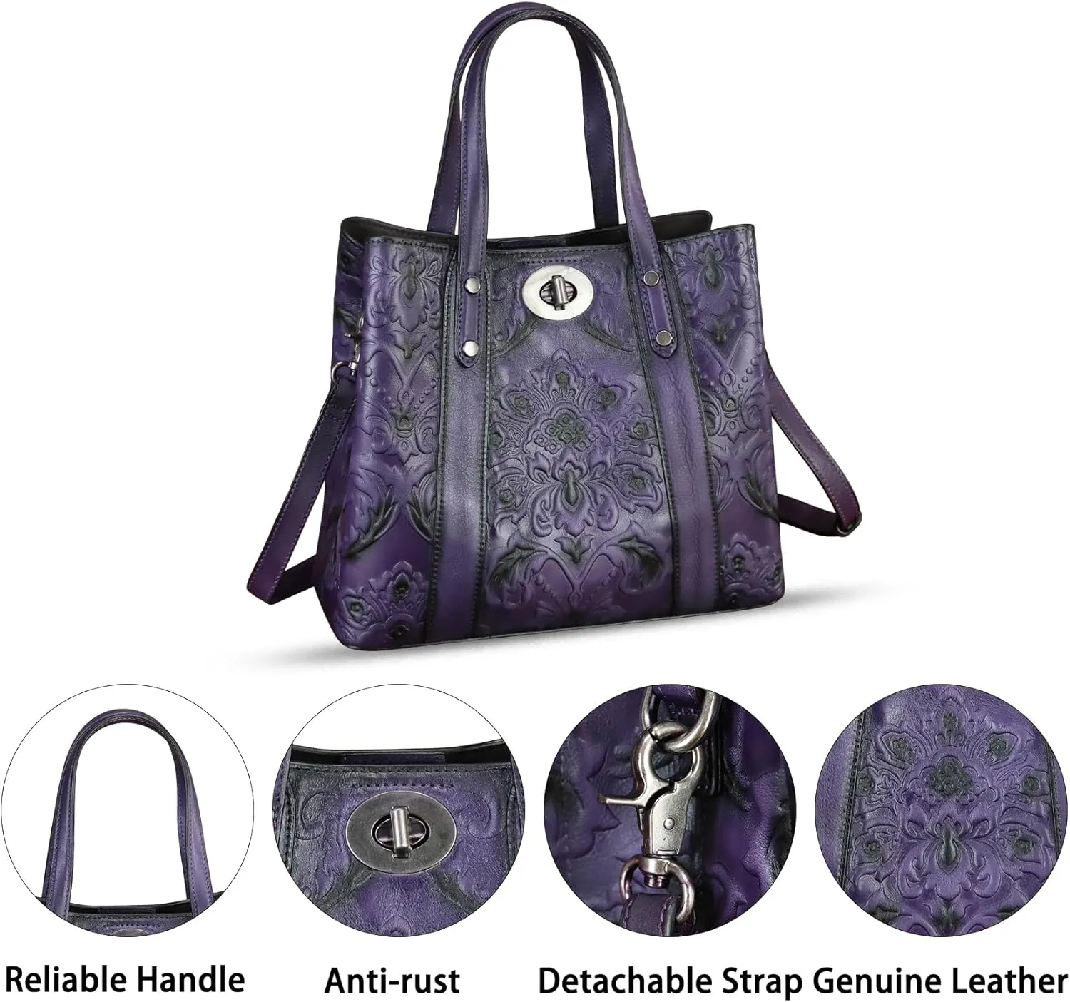 Genuine Leather Satchel for Women Purse Embossed Top Handle Shoulder Handbag Handmade Purse Crossbody Tote Bag