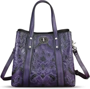 Genuine Leather Satchel for Women Purse Embossed Top Handle Shoulder Handbag Handmade Purse Crossbody Tote Bag