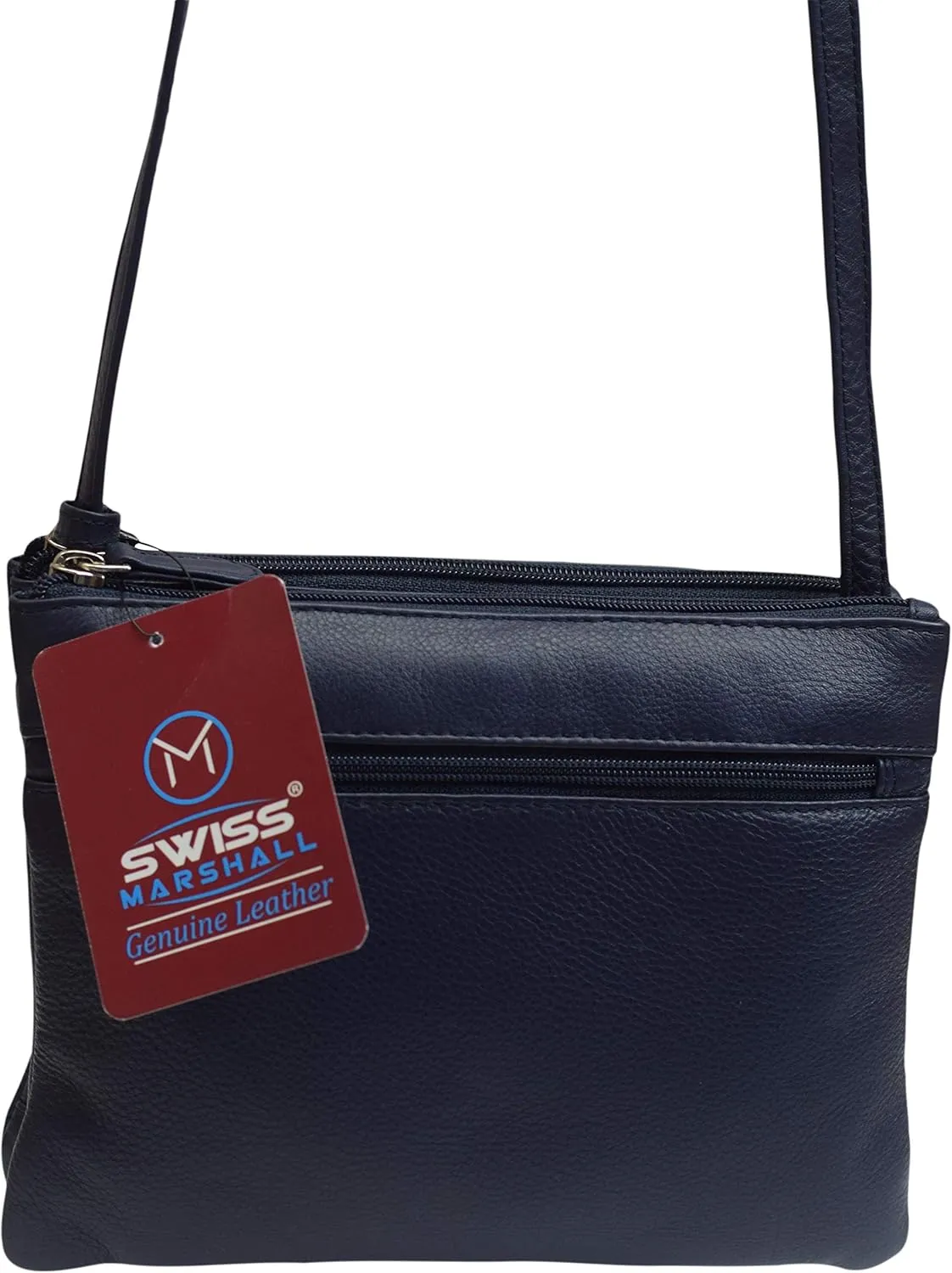 Genuine Leather Womens Purse Double Zipper Top Pockets Crossbody Shoulder Bag for Ladies