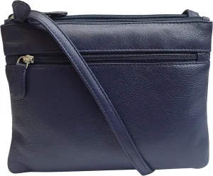 Genuine Leather Womens Purse Double Zipper Top Pockets Crossbody Shoulder Bag for Ladies