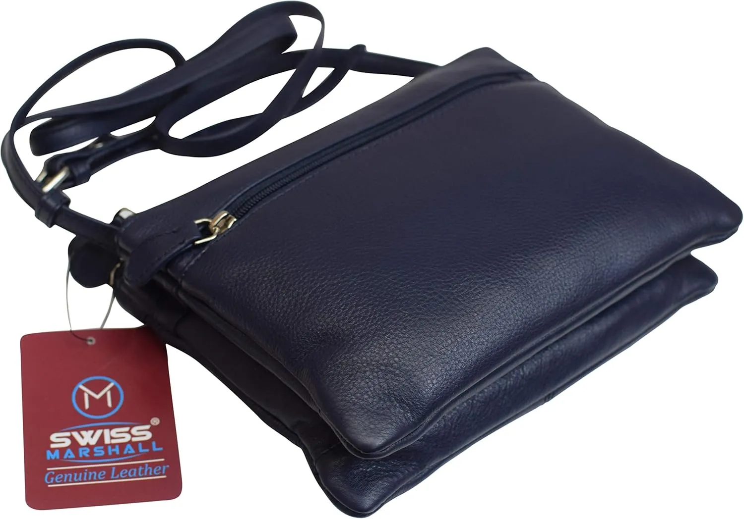 Genuine Leather Womens Purse Double Zipper Top Pockets Crossbody Shoulder Bag for Ladies