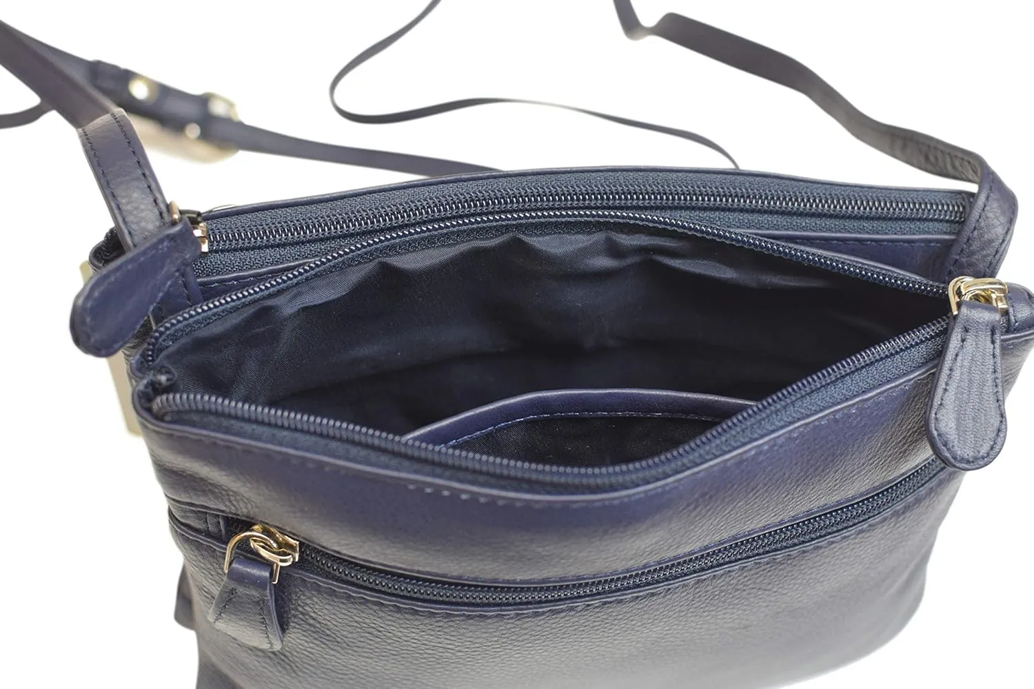 Genuine Leather Womens Purse Double Zipper Top Pockets Crossbody Shoulder Bag for Ladies