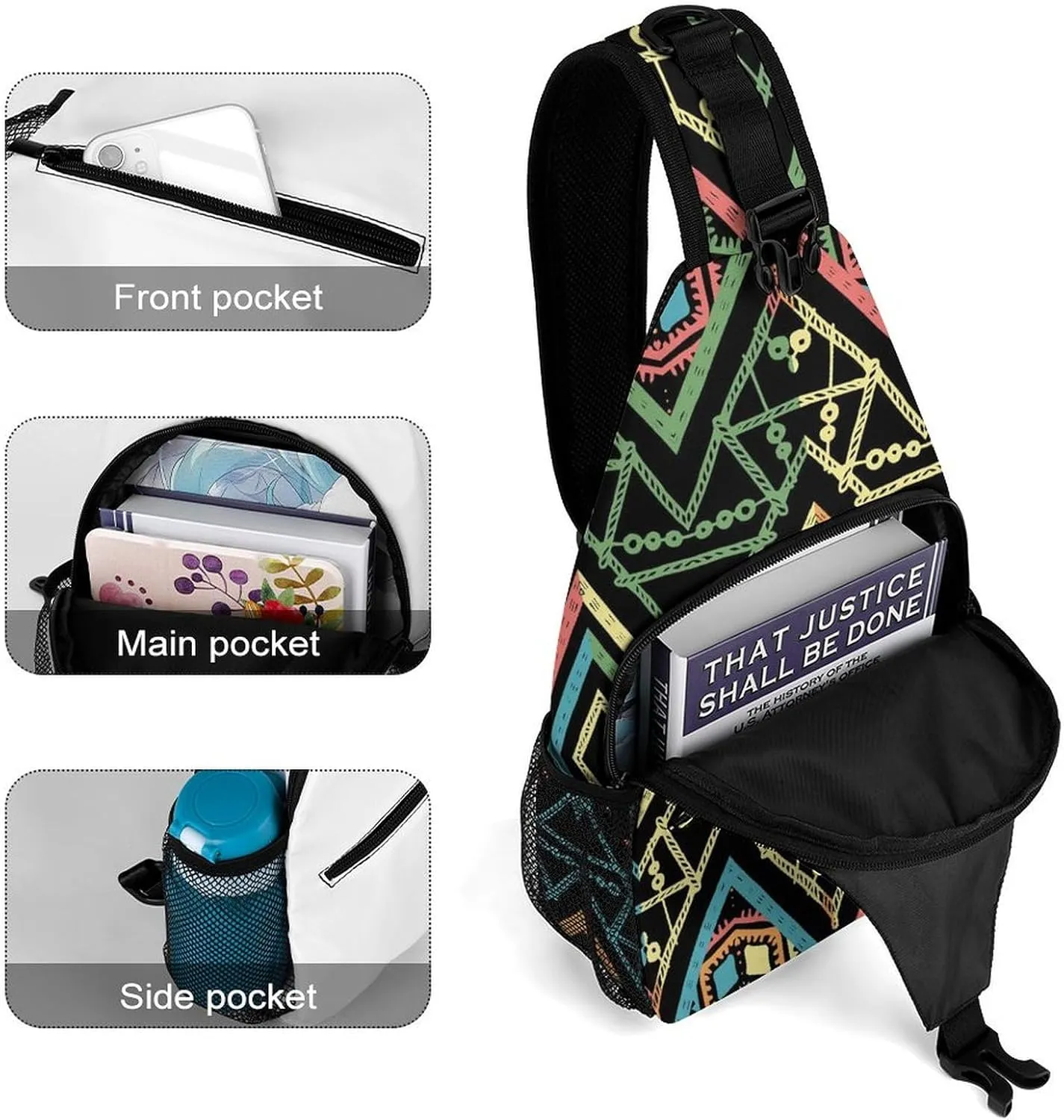 Geometric Fashion Sling Backpack, Crossbody Shoulder Bag, Chest Bags for Outdoor Travel Fitness