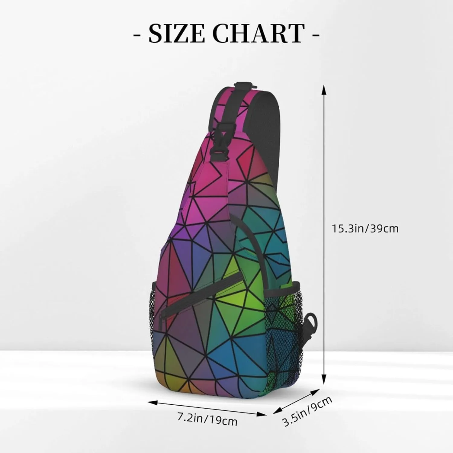 Geometric Mosaic Rainbow Crystal Sling Bag for Women Mens Crossbody Backpack Casual Hiking Daypack Shoulder Chest Bag with Adjustable Strap