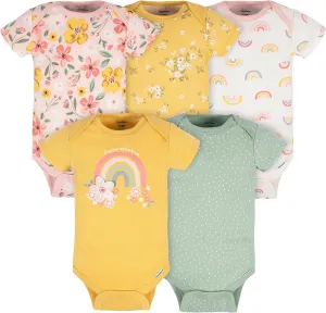 Gerber Baby Girls' 5-Pack Short Sleeve Variety Onesies Bodysuits