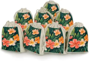 GHBNK Tropical Flowers And Foliage Burlap Bags 8PC Drawstring Bags Small Burlap Gift Pouches for Jewelry,Travel Storage