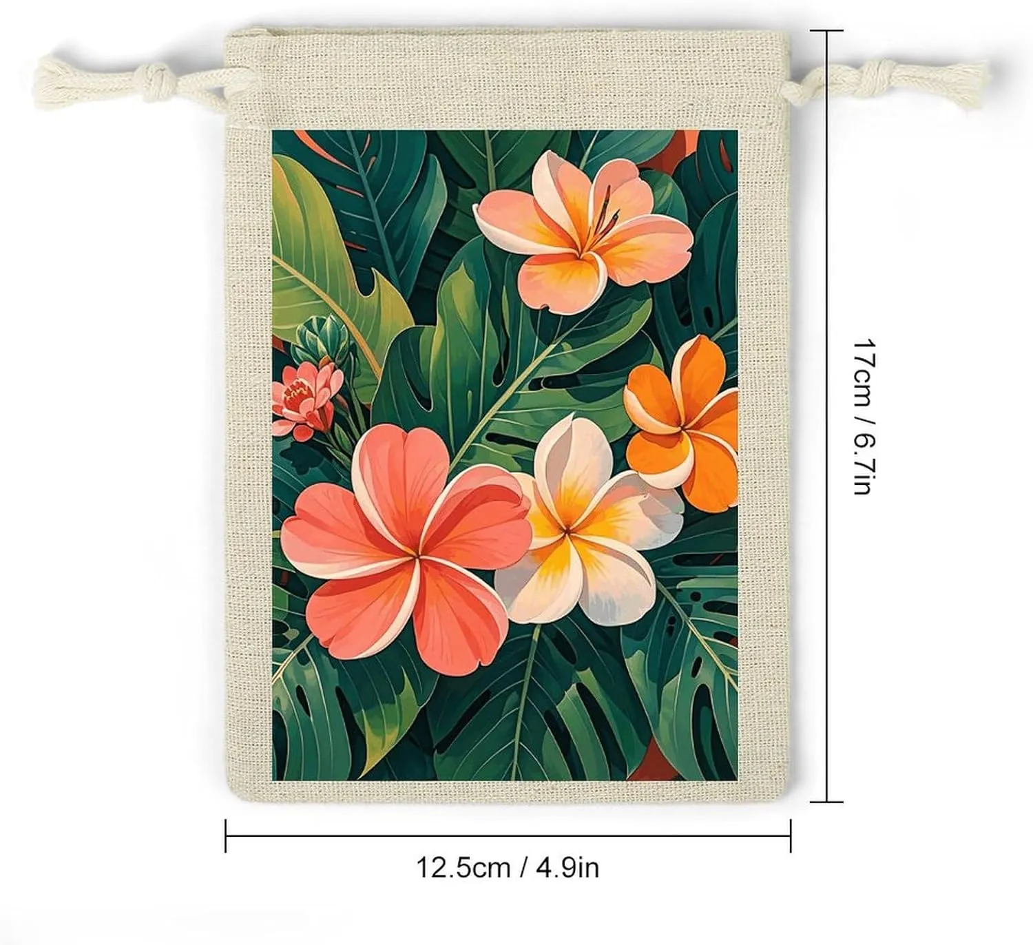 GHBNK Tropical Flowers And Foliage Burlap Bags 8PC Drawstring Bags Small Burlap Gift Pouches for Jewelry,Travel Storage