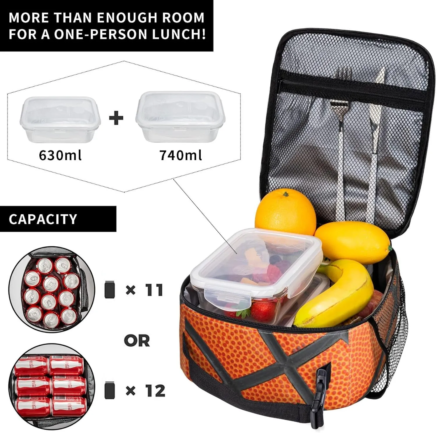 Gianlaima Basketball Texture Lunch Bag Portable Insulated Lunch Bag Reusable Cooler Totes For Women Men Adults Work Picnic Camping