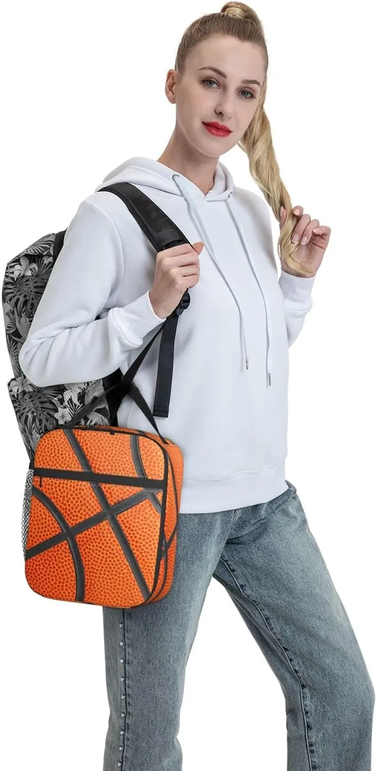 Gianlaima Basketball Texture Lunch Bag Portable Insulated Lunch Bag Reusable Cooler Totes For Women Men Adults Work Picnic Camping