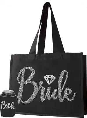 Giant Canvas Bride Tote Bag - 18" x 14" Diamond Motif Rhinestone Totes - Bridal Shower Gifts and Wedding Accessories