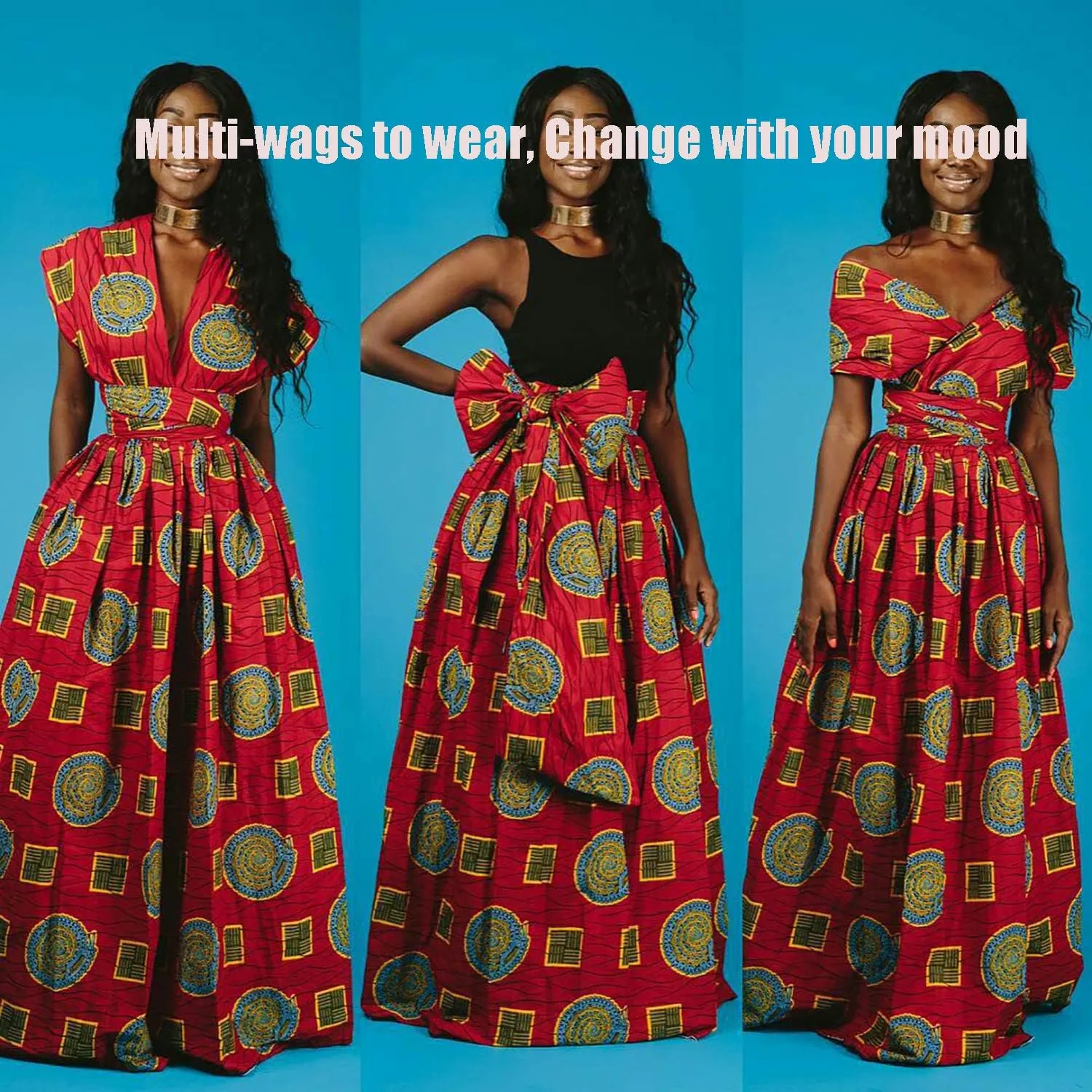 Giovacker Women's African Print Casual Party Dress Dashiki Traditional Costume