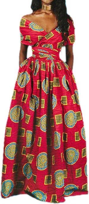 Giovacker Women's African Print Casual Party Dress Dashiki Traditional Costume