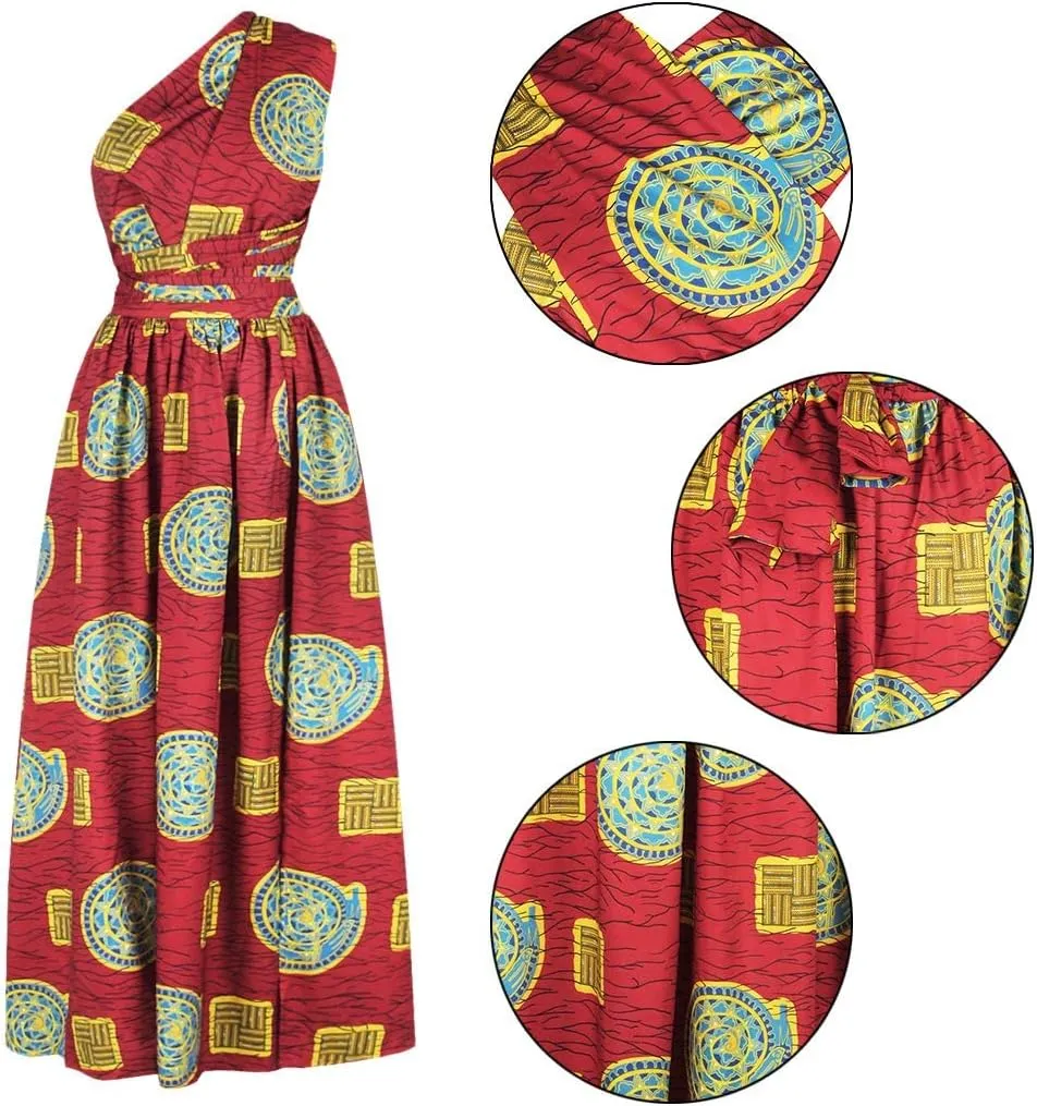 Giovacker Women's African Print Casual Party Dress Dashiki Traditional Costume