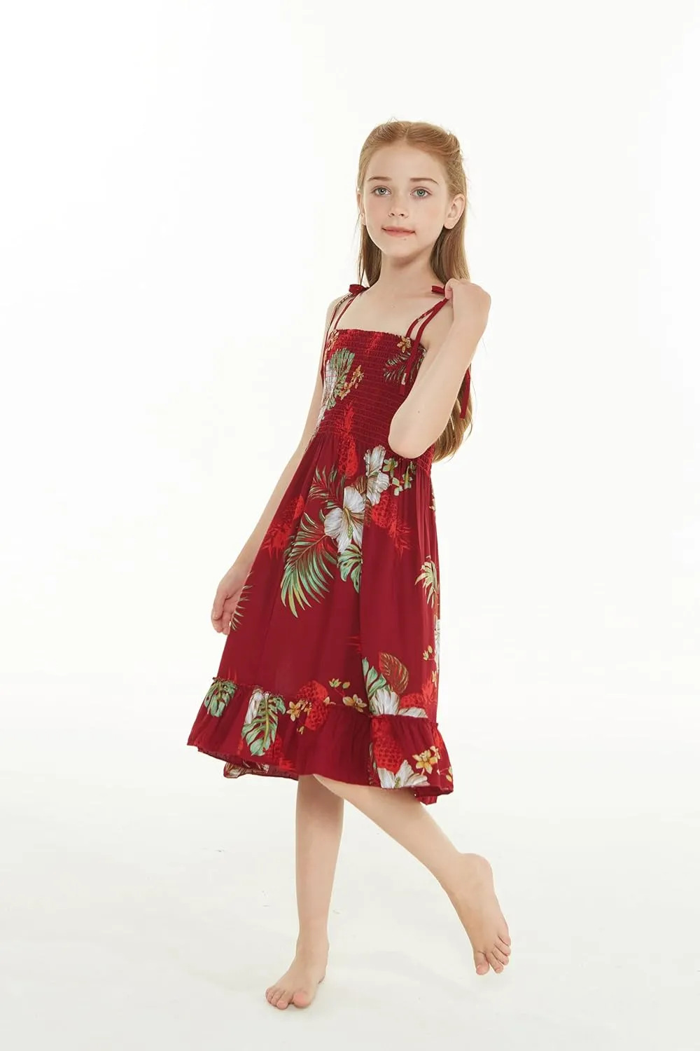 Girl Hawaiian Elastic Top Strap Dress in Pineapple Garden Black